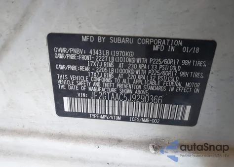 2018 Subaru Crosstrek 2.0I z USA, uszkodzony, nr VIN JF2GTAAC5J9290366